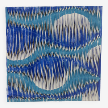 Sculpture textiles effect of wave and relief by pleating shades of blue. lake ref.
