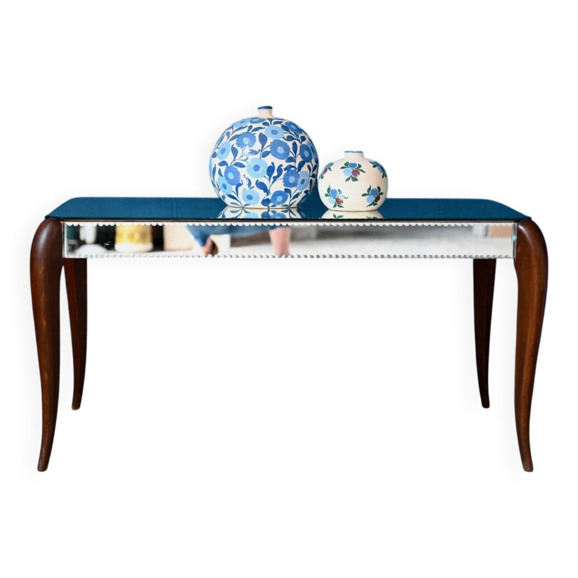 Art Deco coffee table with bevelled mirror from the 1940s, bohemian chic.