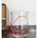 Vase vintage en verre soufflé de style Murano avec tourbillons rouges