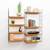 1960s teak wall shelf, manufacturer WHB, eight shelves