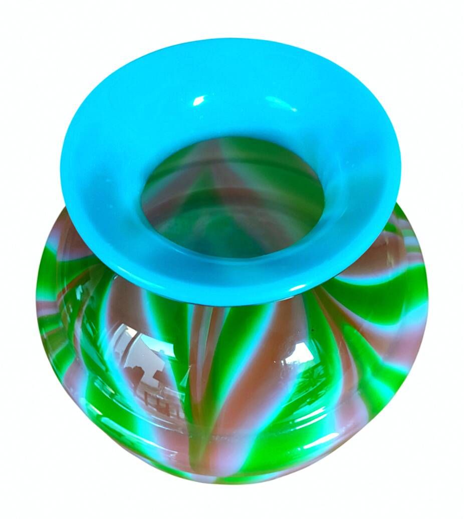 Art Nouveau ball vase opalescent glass stylized tricolor decoration Murano 1920