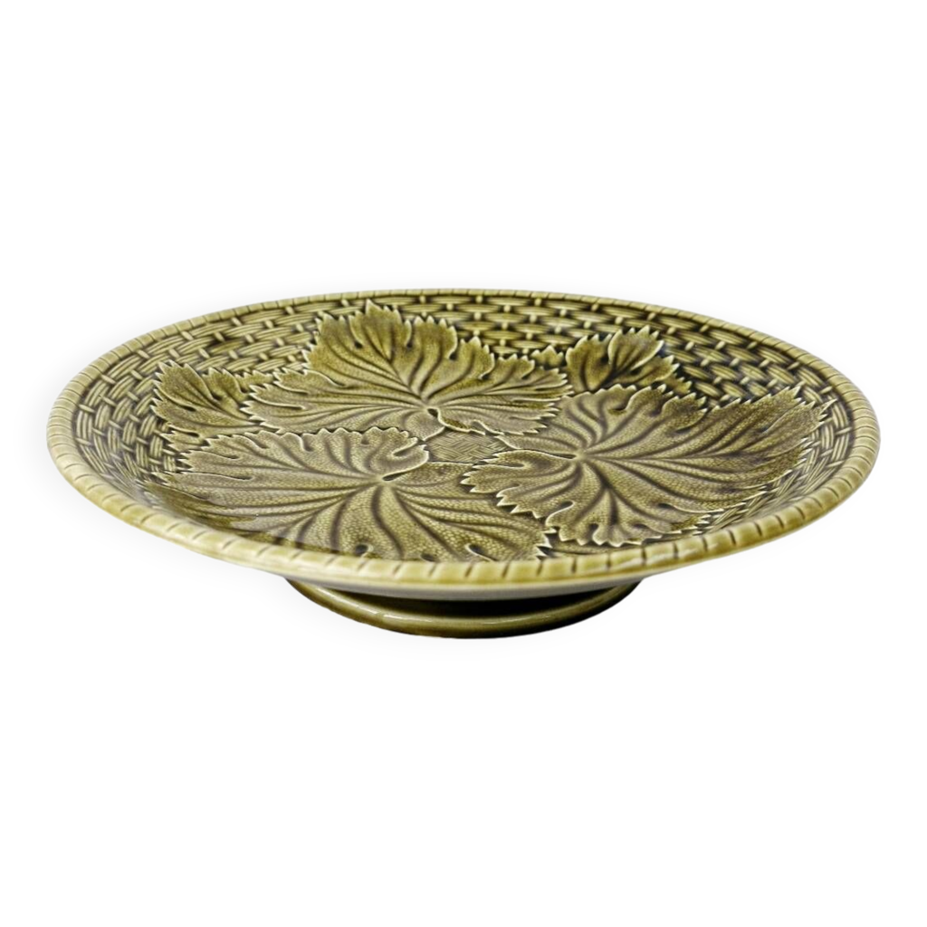Coupe Sur Piedouche Vintage Faïence Gien Vert Kaki Décor Feuilles De ...