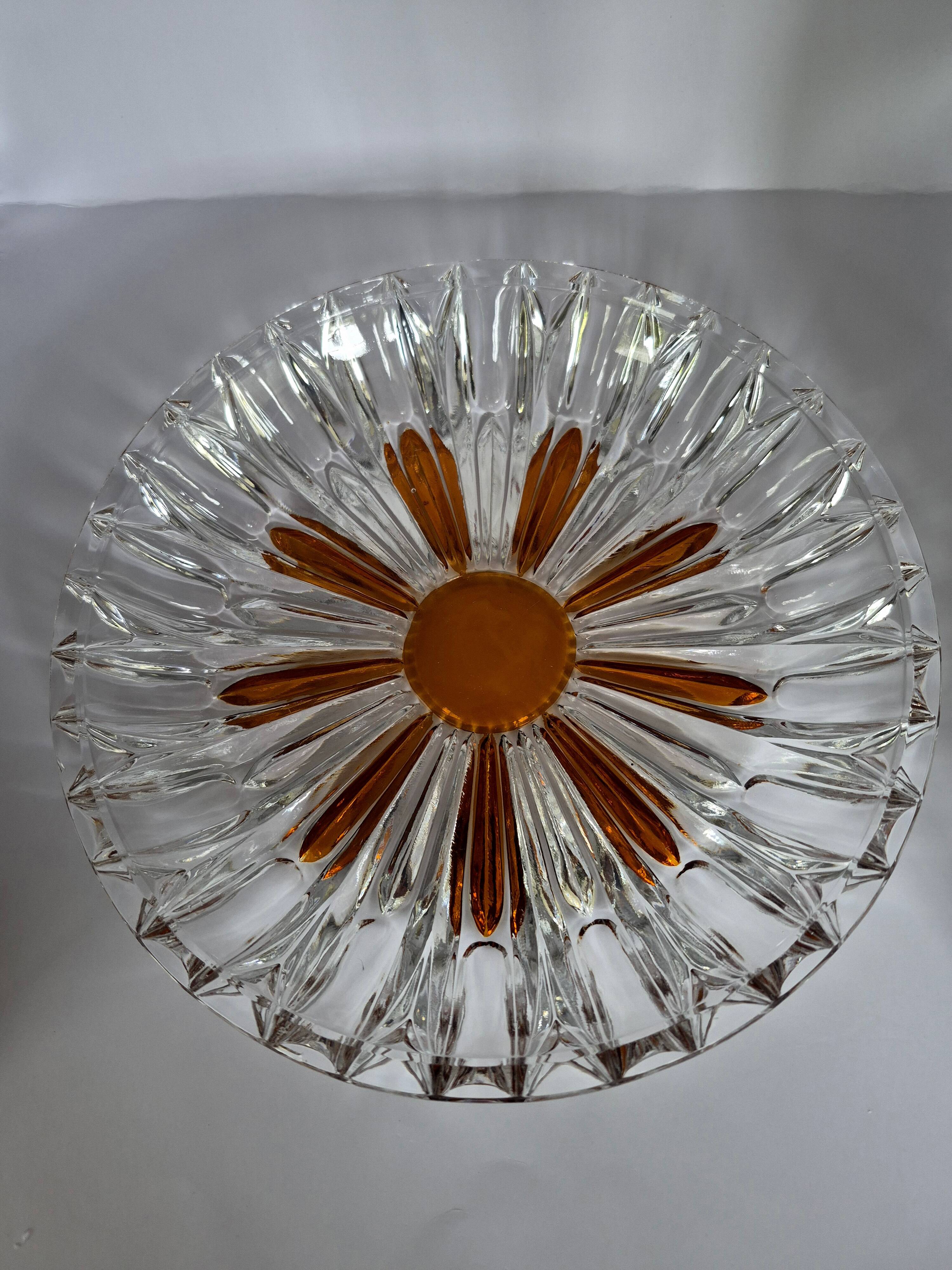 Vintage cut crystal pocket bowl with amber centre – 1960s/70s