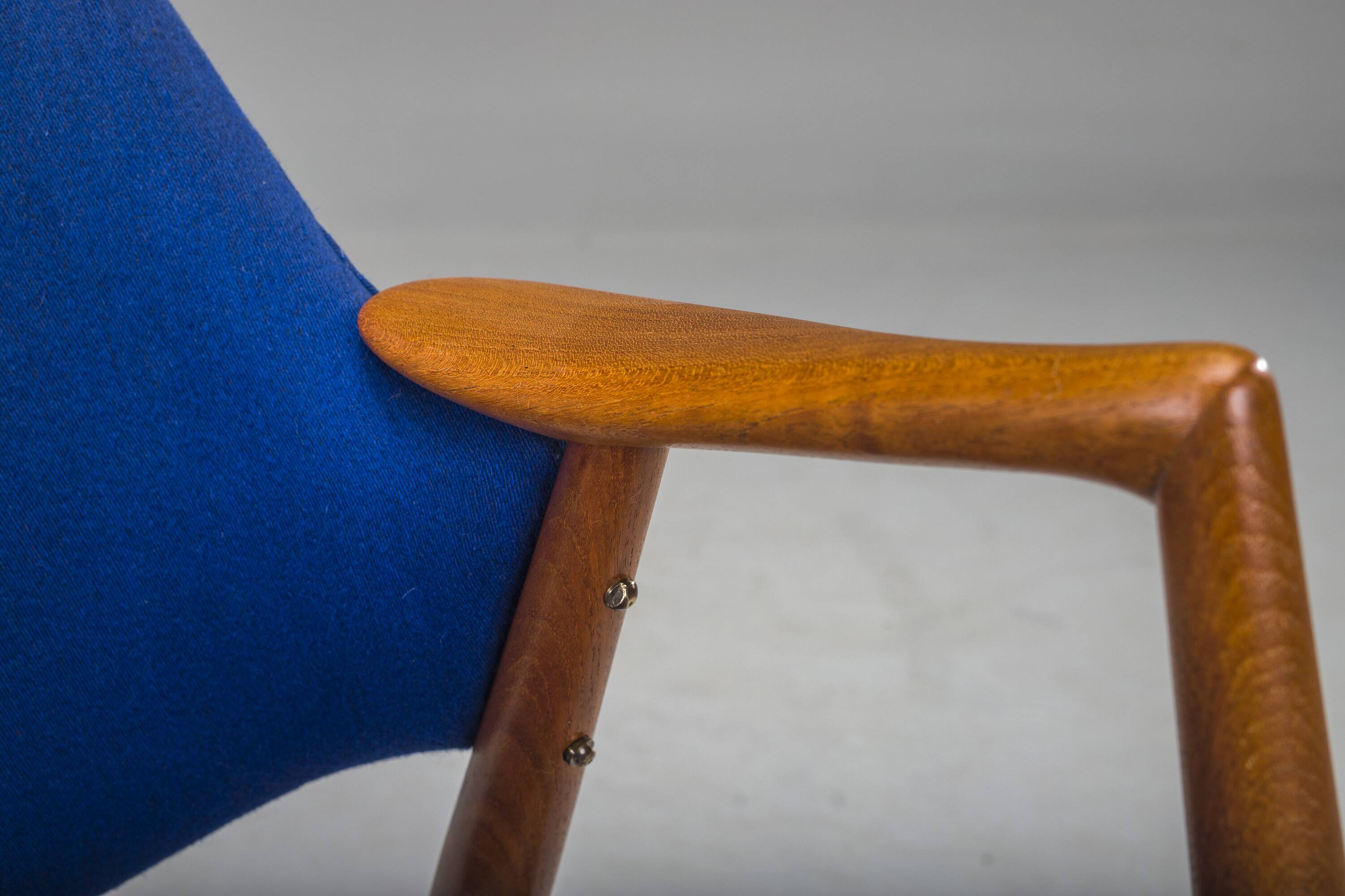 Armchair in Blue and Teak by Alf Svensson for Dux, 1960s