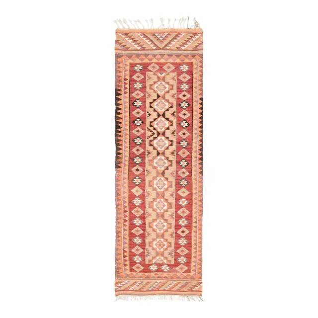 1970s Vintage Turkish Hand-Knotted Wool Cotton Orange Runner Rug 89x287