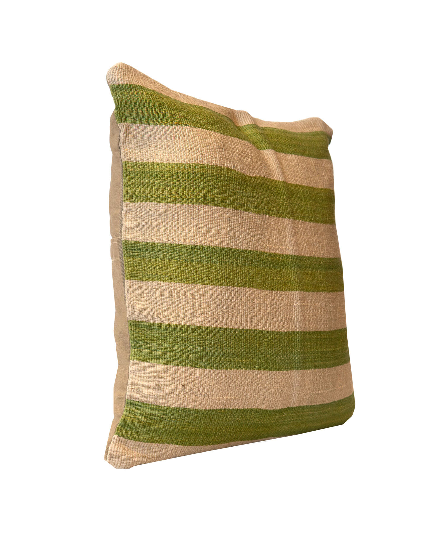 Handwoven Turkish Cushion Cover Green Cream Striped Scatter Cushion