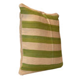 Handwoven Turkish Cushion Cover Green Cream Striped Scatter Cushion