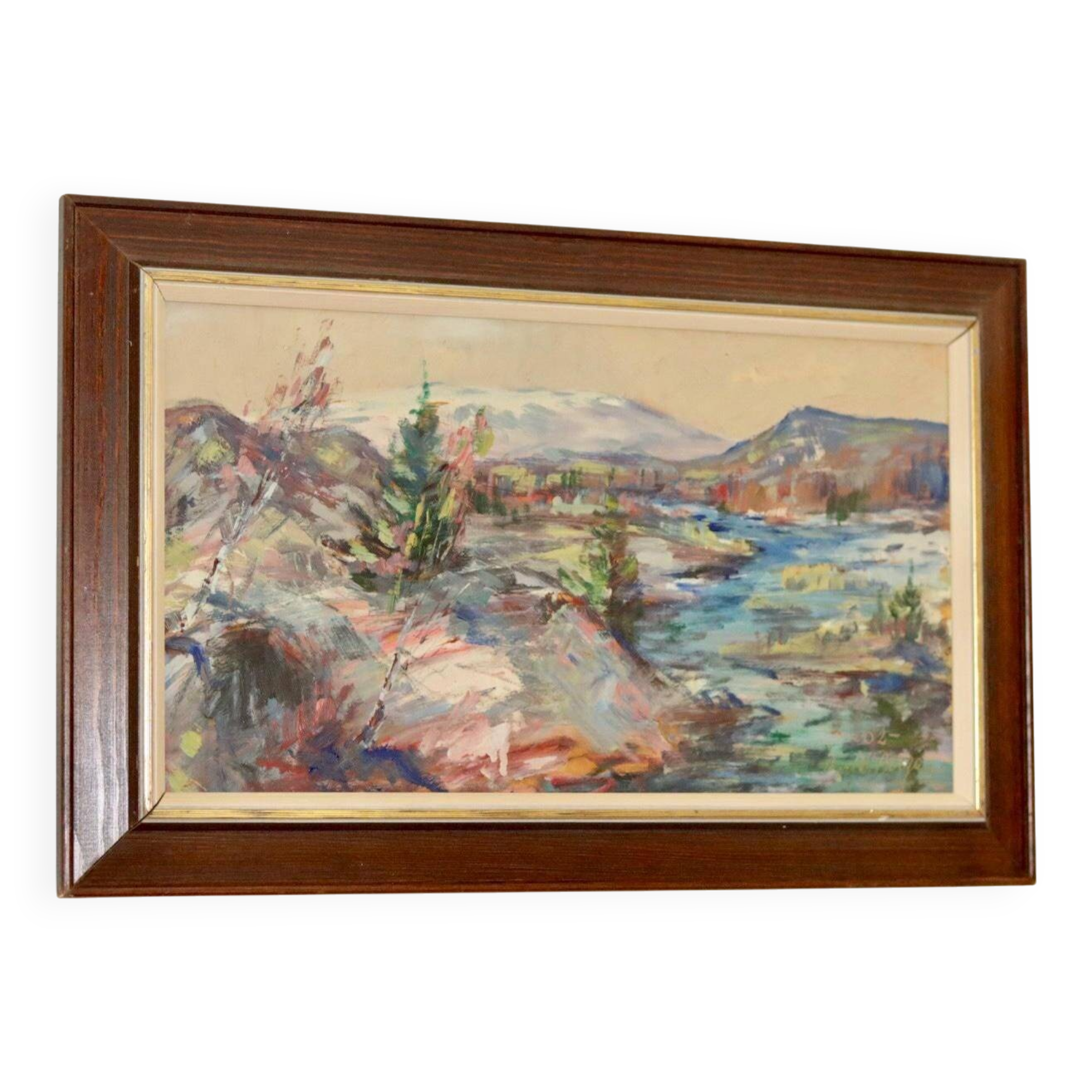 Mid-century Swedish oil painting "Abstract Landscape" – Vintage and framed