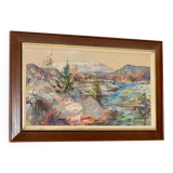 Mid-century Swedish oil painting "Abstract Landscape" – Vintage and framed