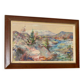 Mid-century Swedish oil painting "Abstract Landscape" – Vintage and framed