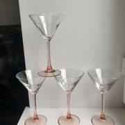 Lot de 4 verres à cocktail à pieds roses années 70