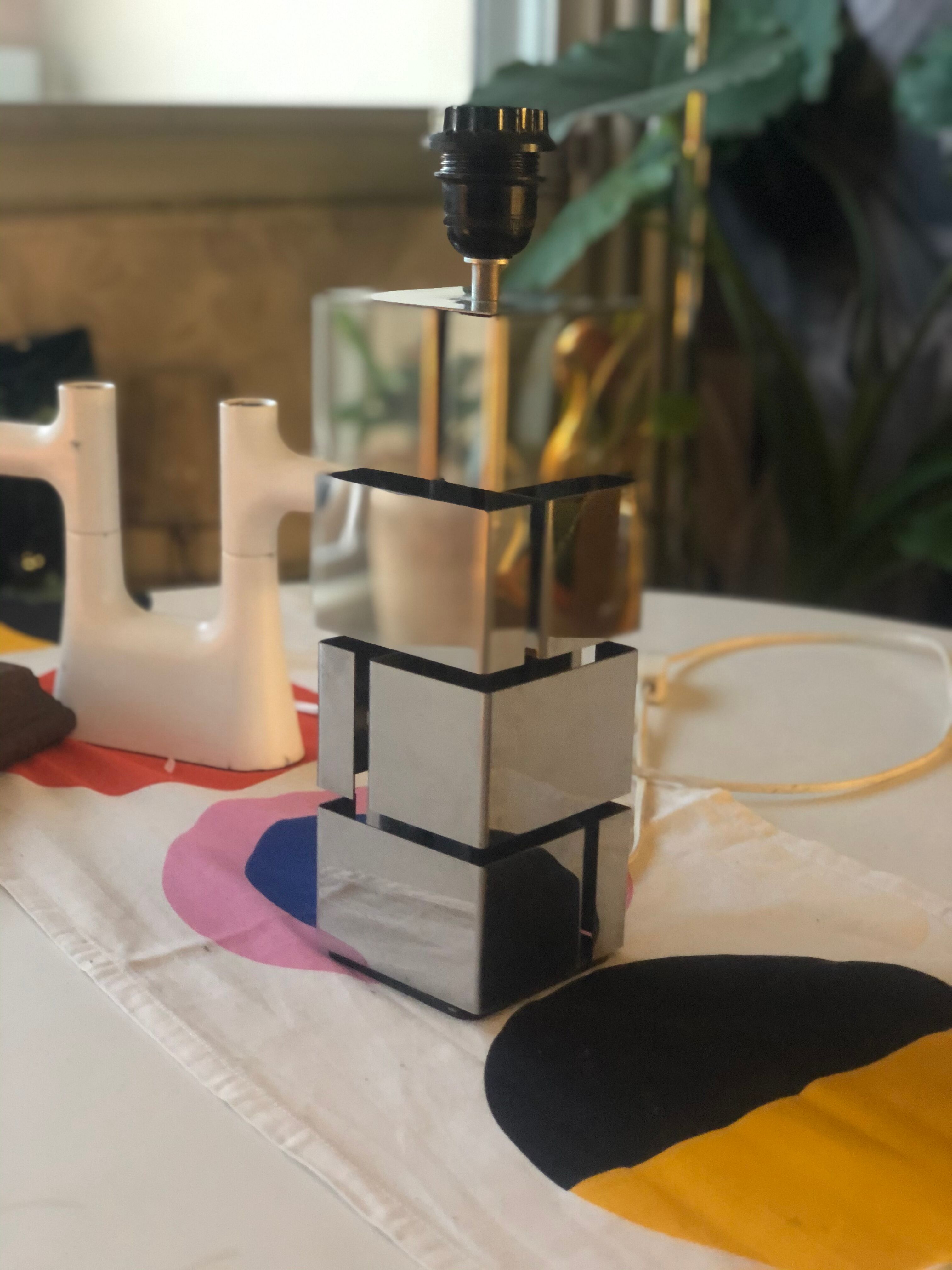 Modernist cubist Building table lamp by Curtis Jere