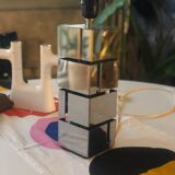Modernist cubist Building table lamp by Curtis Jere