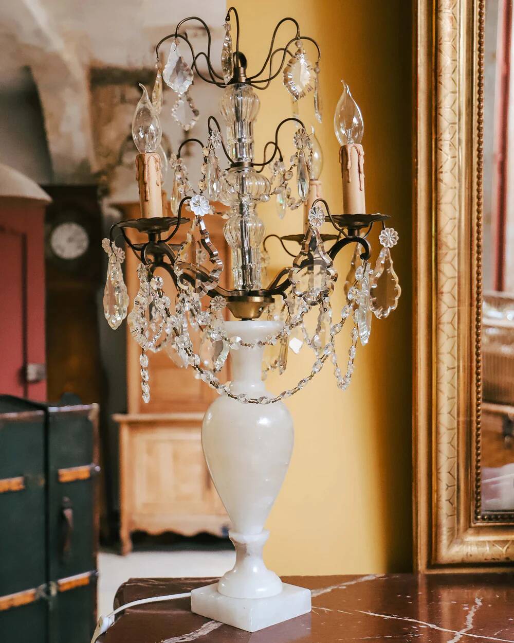 19th C Antique French crystal table lamp