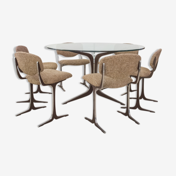 Table italienne et ses 6 chaises années 70