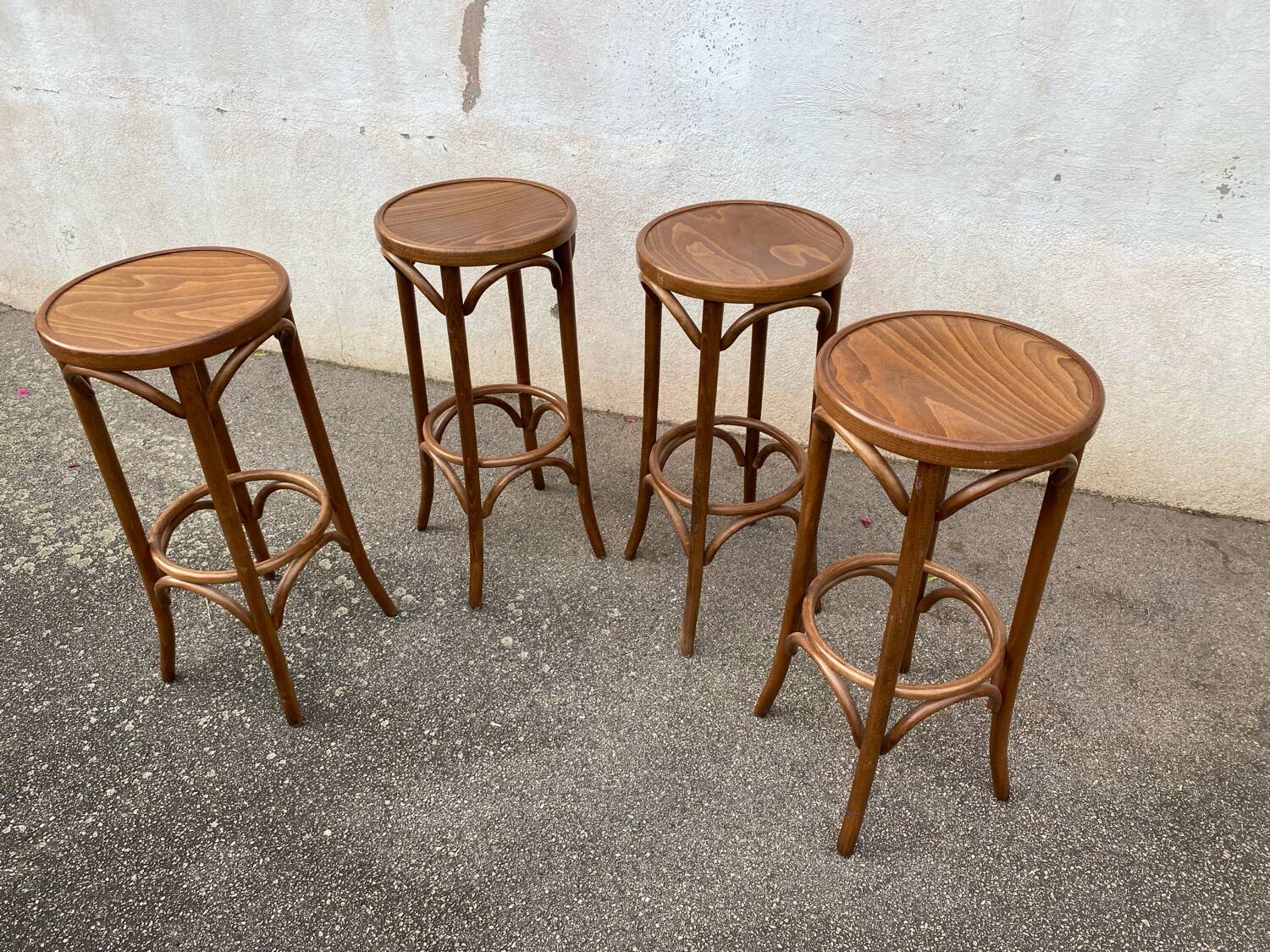 Set de 4 tabourets de bar, bois courbé