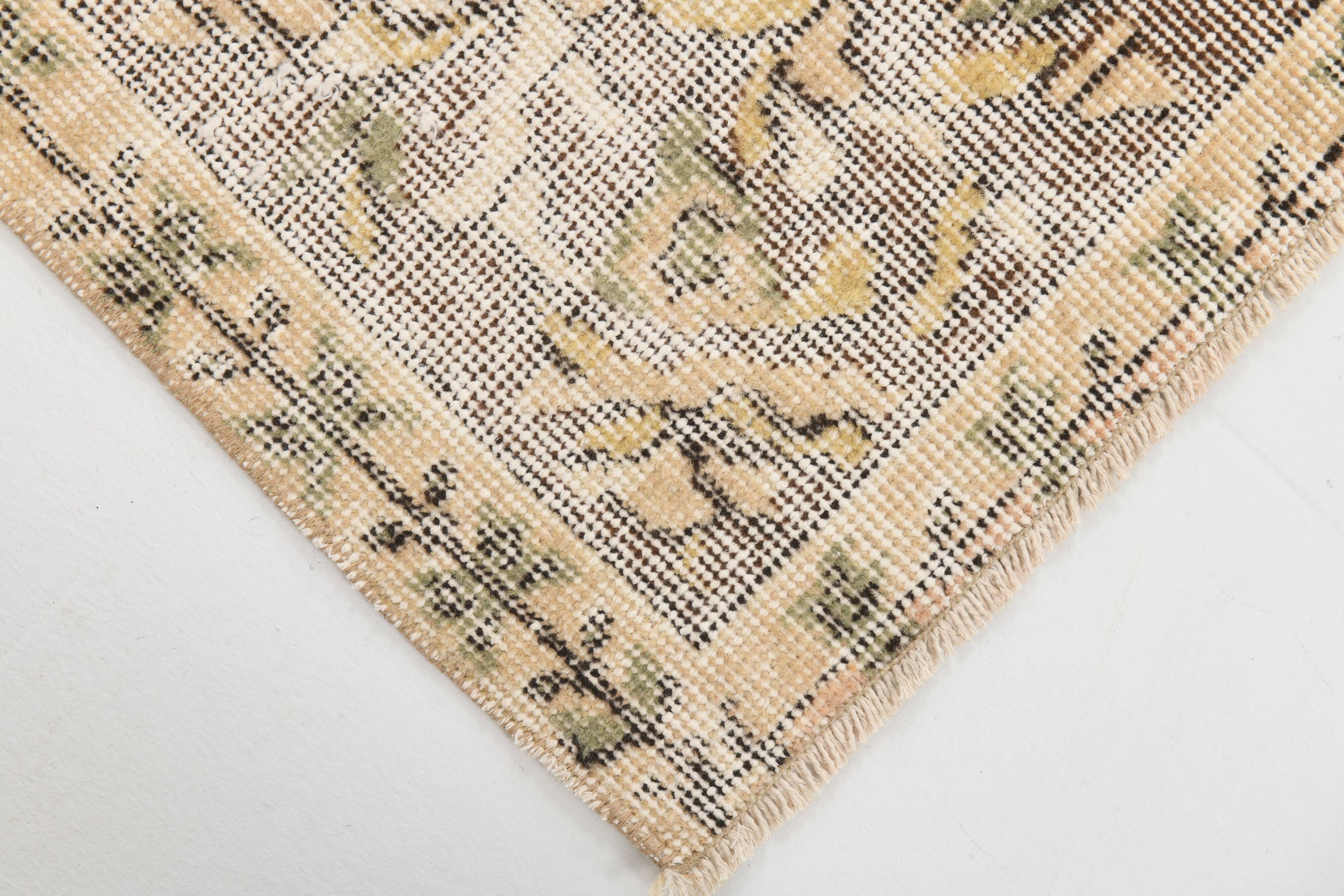 5x9 Cream & Brown Turkish Vintage Rug 162x260Cm SK 24779