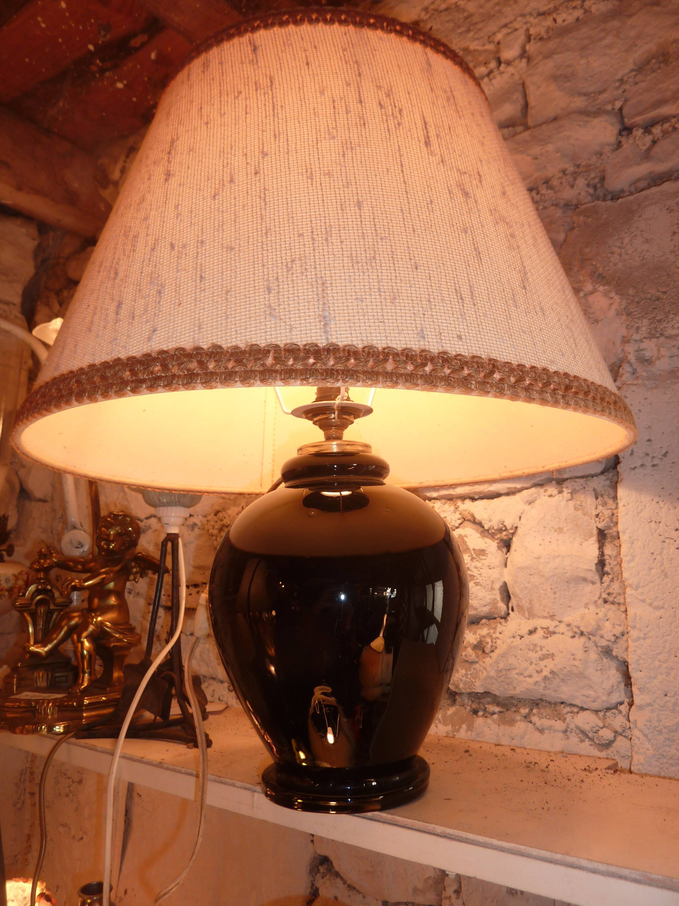 black opaline glass lamp (attributed to Jacques Adnet)