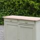 Renovated old Parisian buffet – Clay Green Envie & wooden top – 99 cm