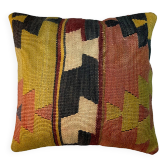 VINTAGE TURKISH KILIM CUSHION COVER , 45 X 45 CM