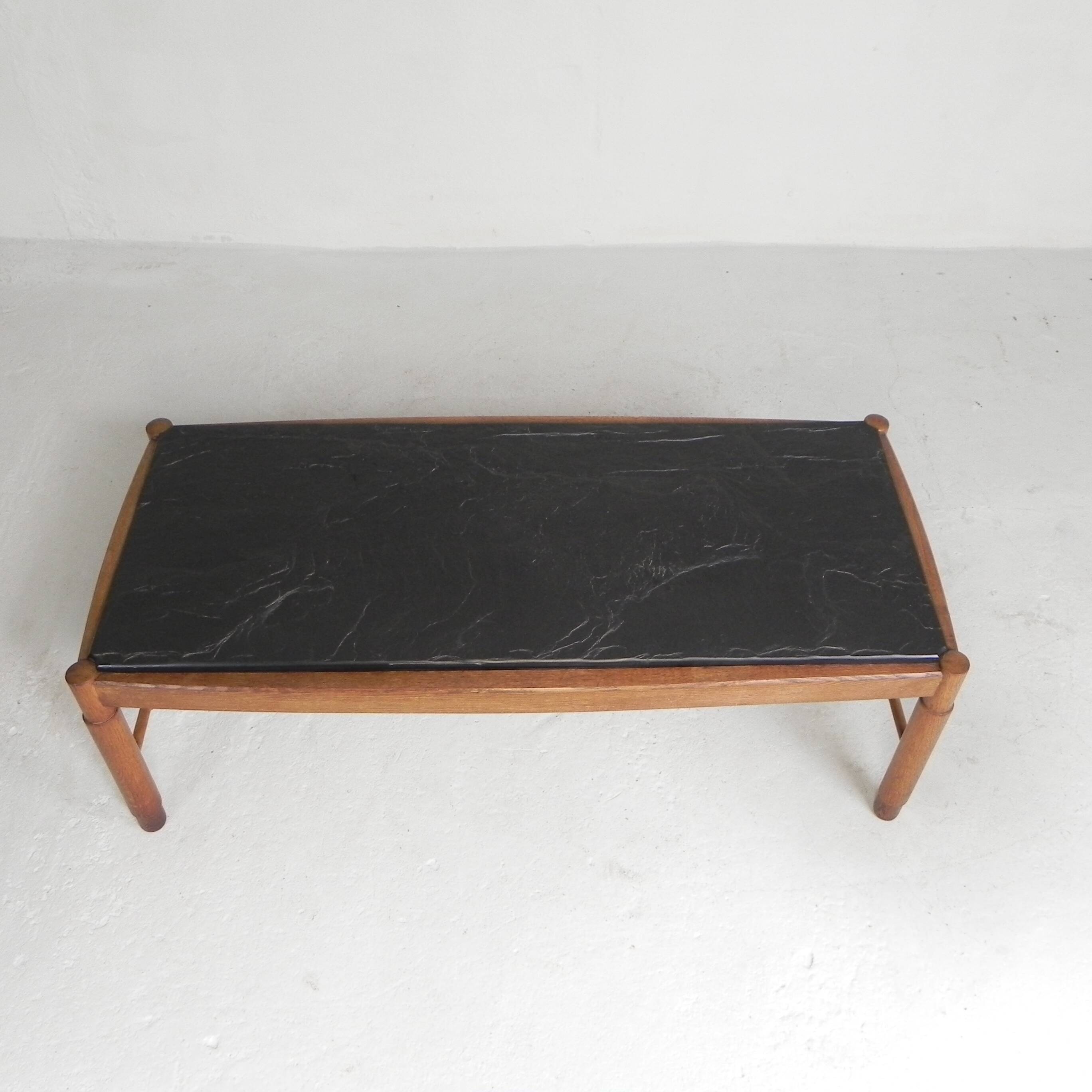 Vintage oak coffee table with a slate top in an oak frame, 1960s.