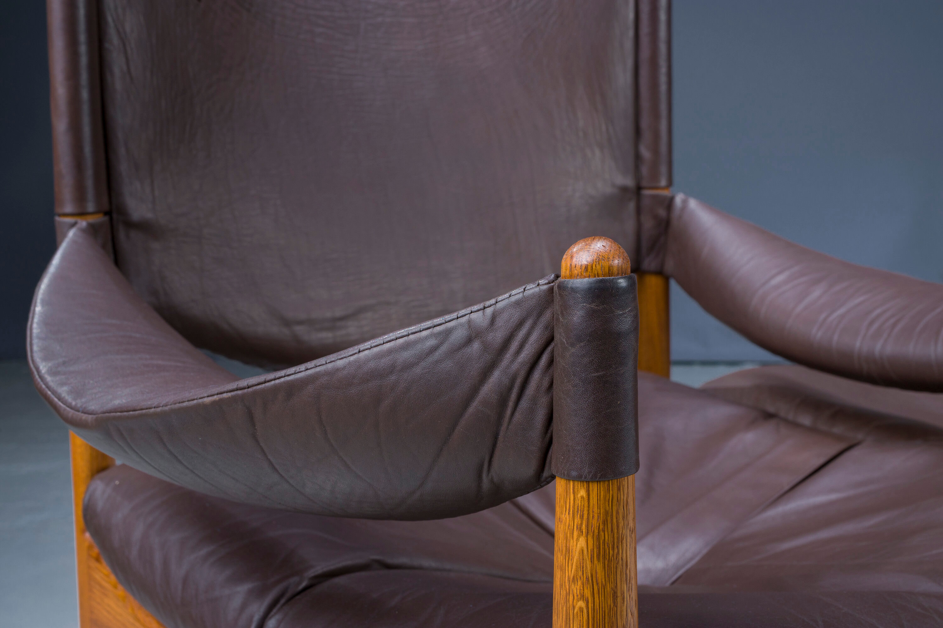 Mid-century danish oak and leather lounge chairs & ottoman by kristian vedel, 1960s, set of 3