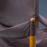 Mid-century danish oak and leather lounge chairs & ottoman by kristian vedel, 1960s, set of 3