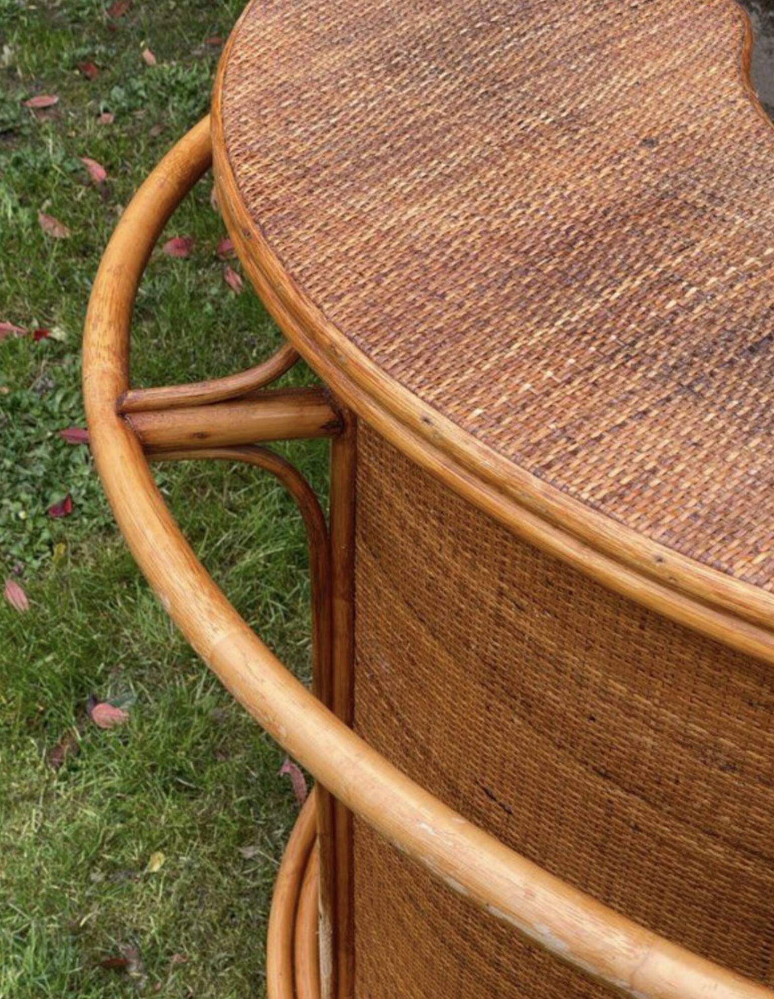 Half-moon bar in rattan and woven wicker – Vintage work, circa 1960-1970