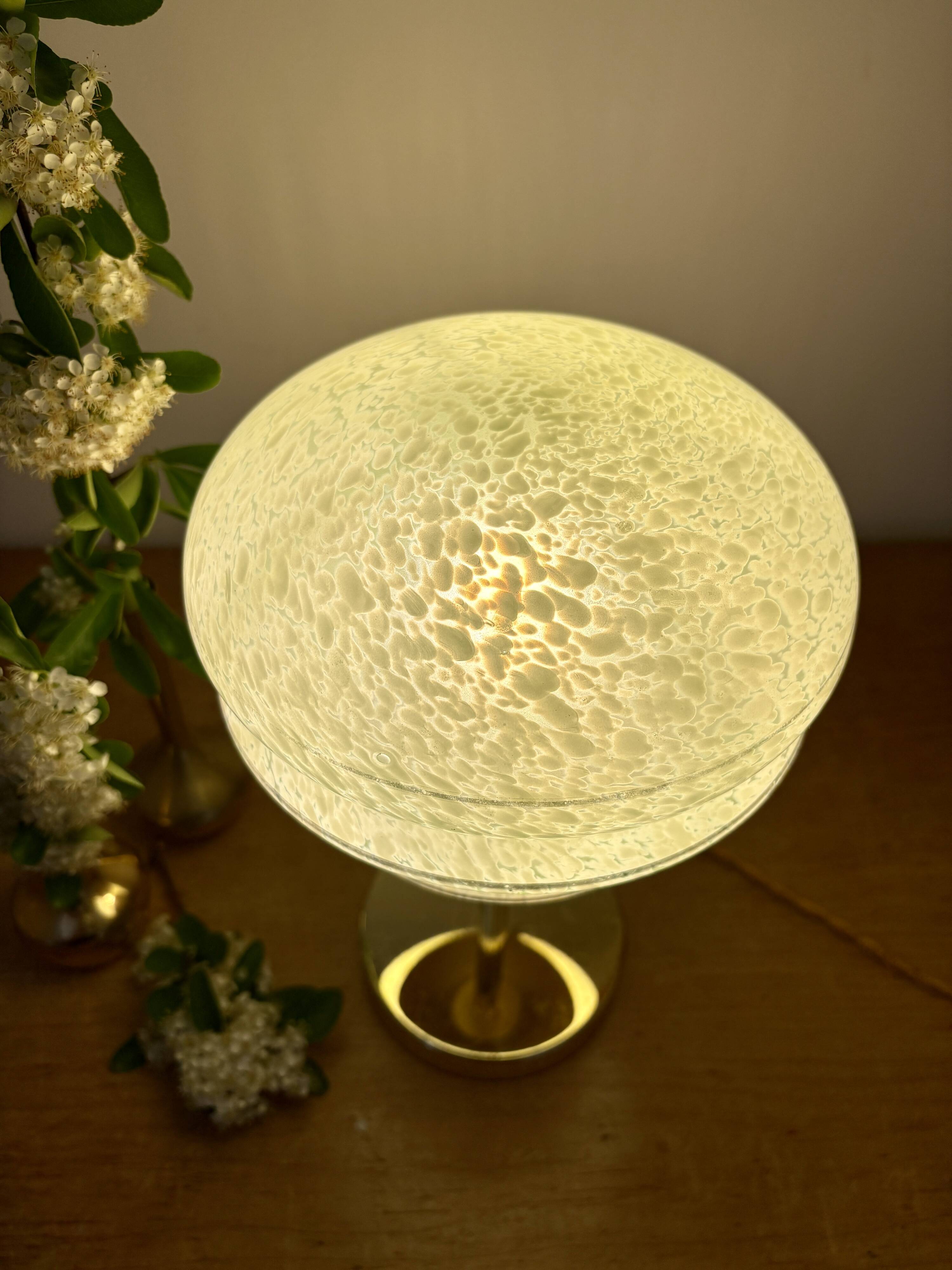 Vintage art deco globe table lamp in green and gold Clichy glass