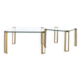 Hollywood Regency Brass and Glass Coffee Tables by Peter Ghyczy, 1970s, Set
