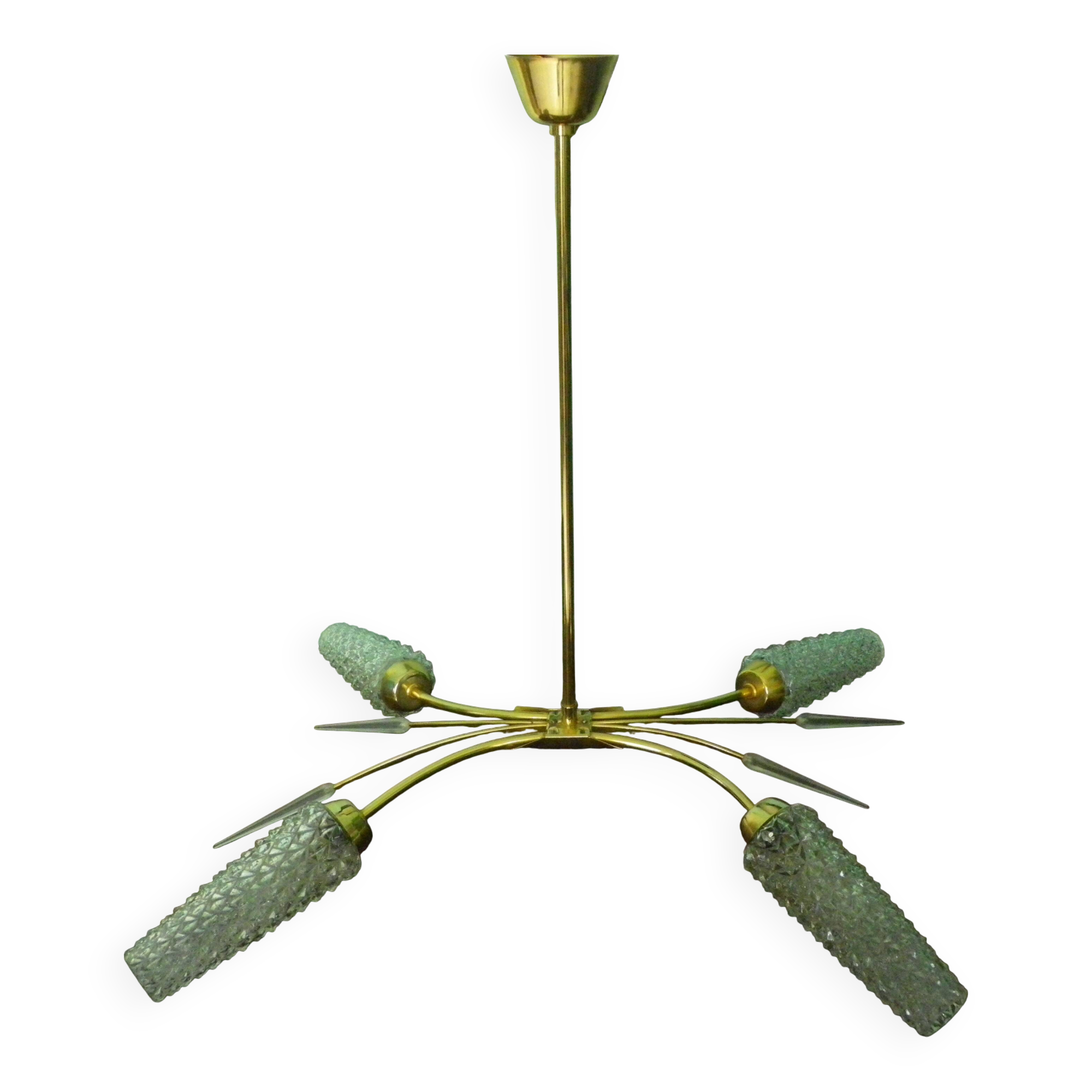 Four-light suspension with glass lampshade, diamond size, 1980.