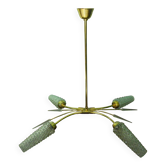 Suspension à quatre feux avec Abat-Jour en Verre Taille Diamant, 1980