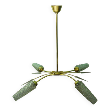 Four-light suspension with glass lampshade, diamond size, 1980.
