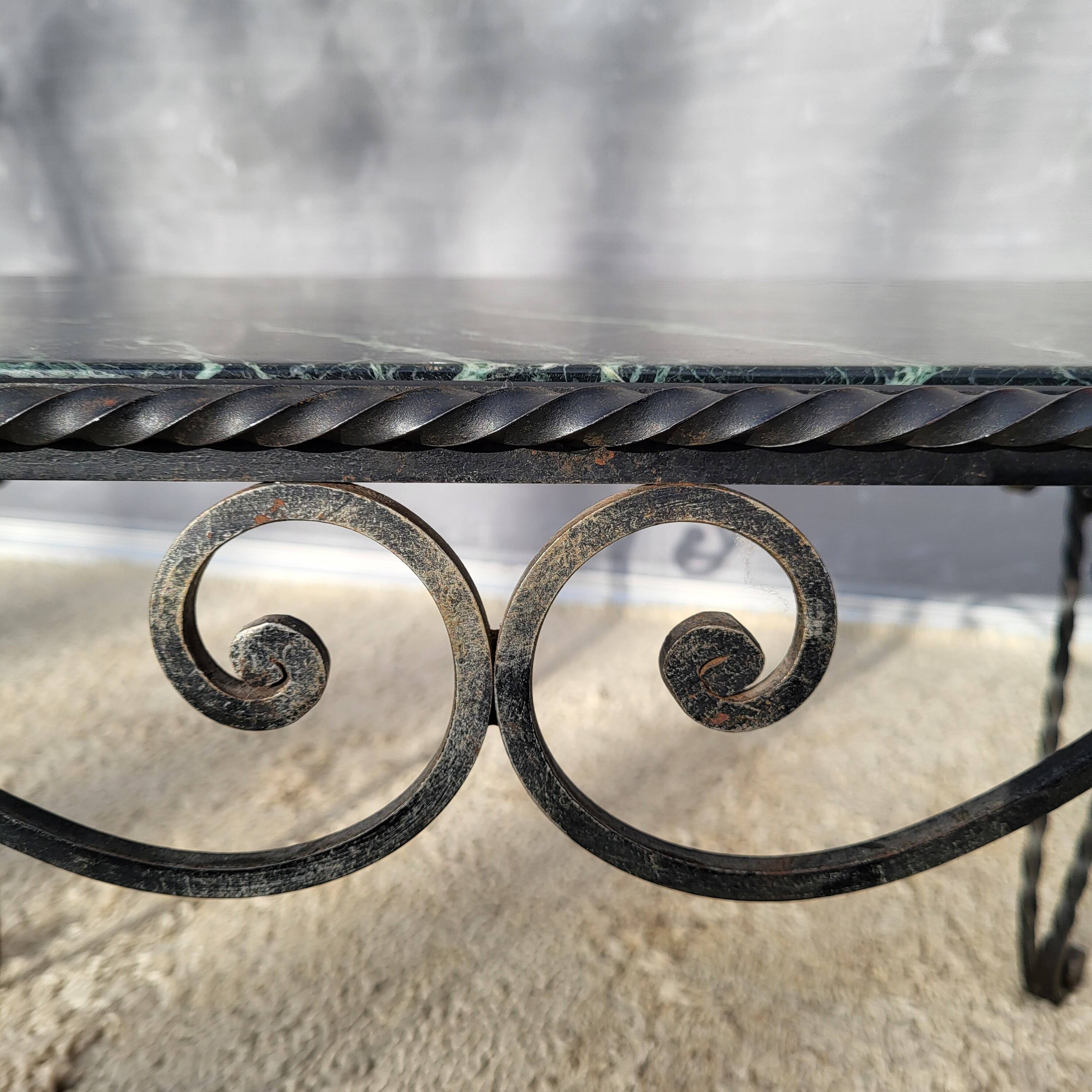 Arletty coffee table in wrought iron and sea green marble.