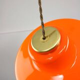 Mid-Century Modern Italian Orange Glass and Brass Pendant Lamp