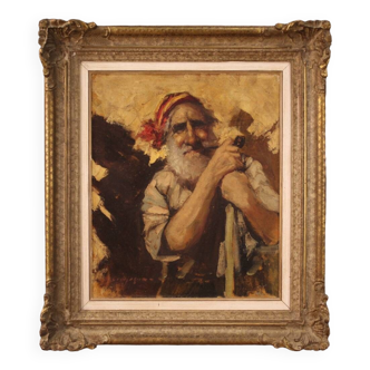 Signed Painting Portrait Of A Mountaineer From The 20th Century