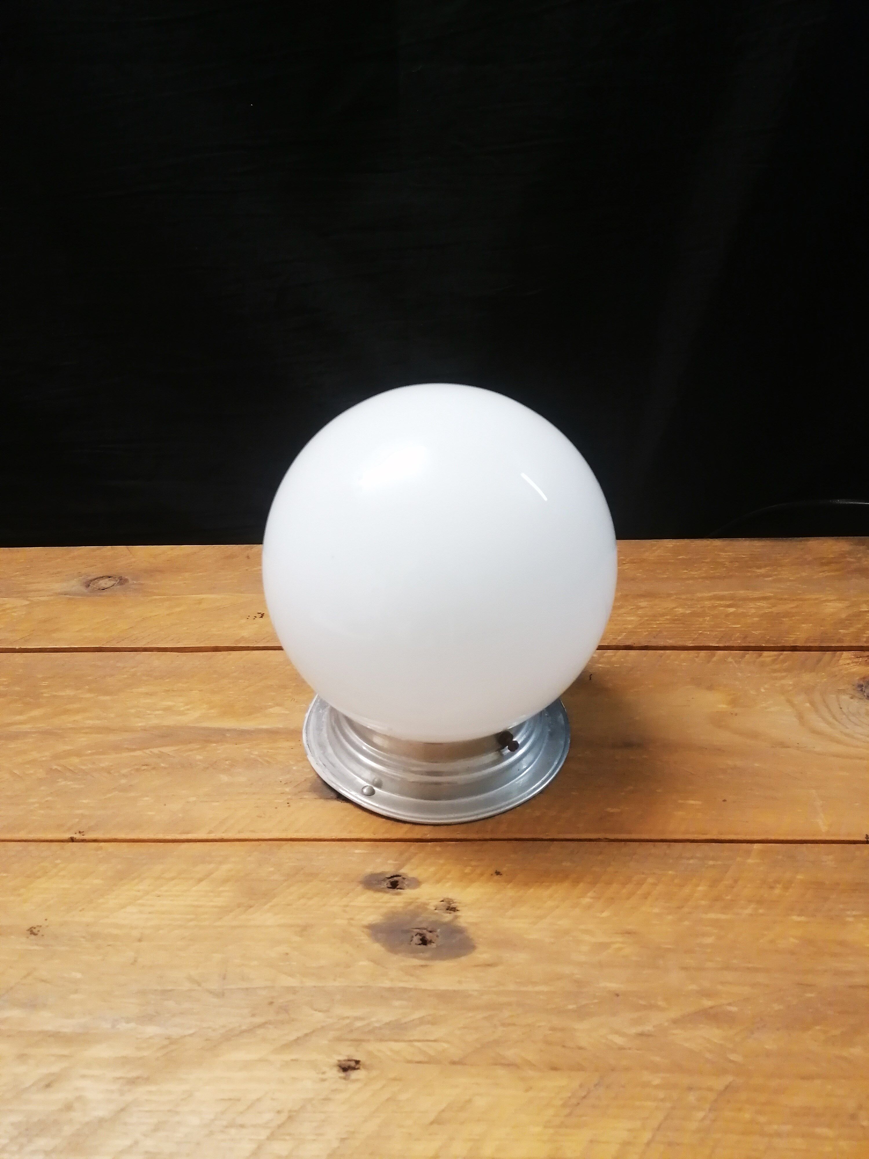 Art deco ceiling lamp, globe white opaline, 15 cm, circa 1940
