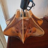 Scandinavian chandelier pendant light 1970s wooden threads