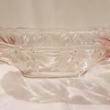 Oval bowl in crystal and frosted glass, pink and frosted.