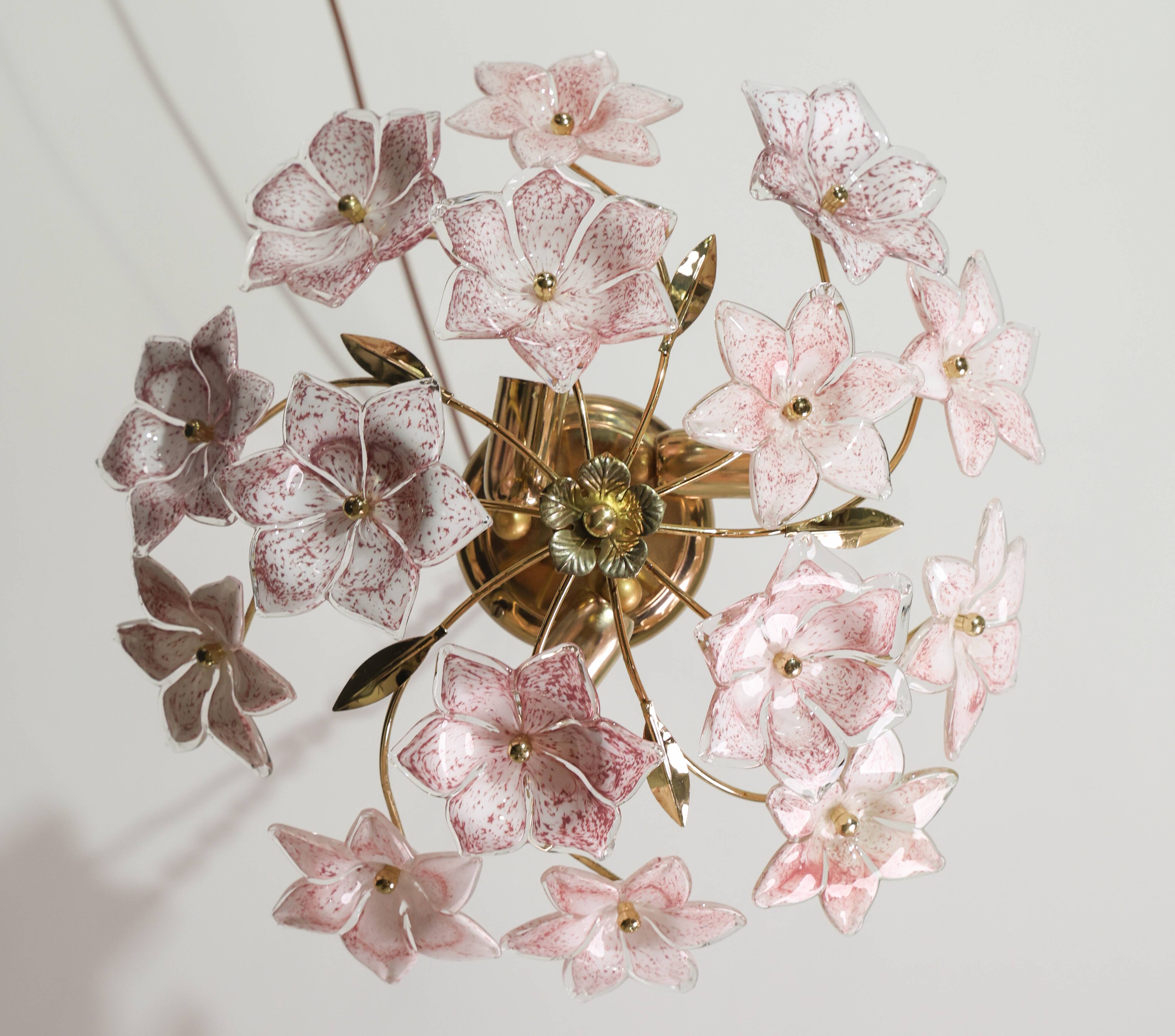 Lustre vintage Murano fleurs roses, années 1970