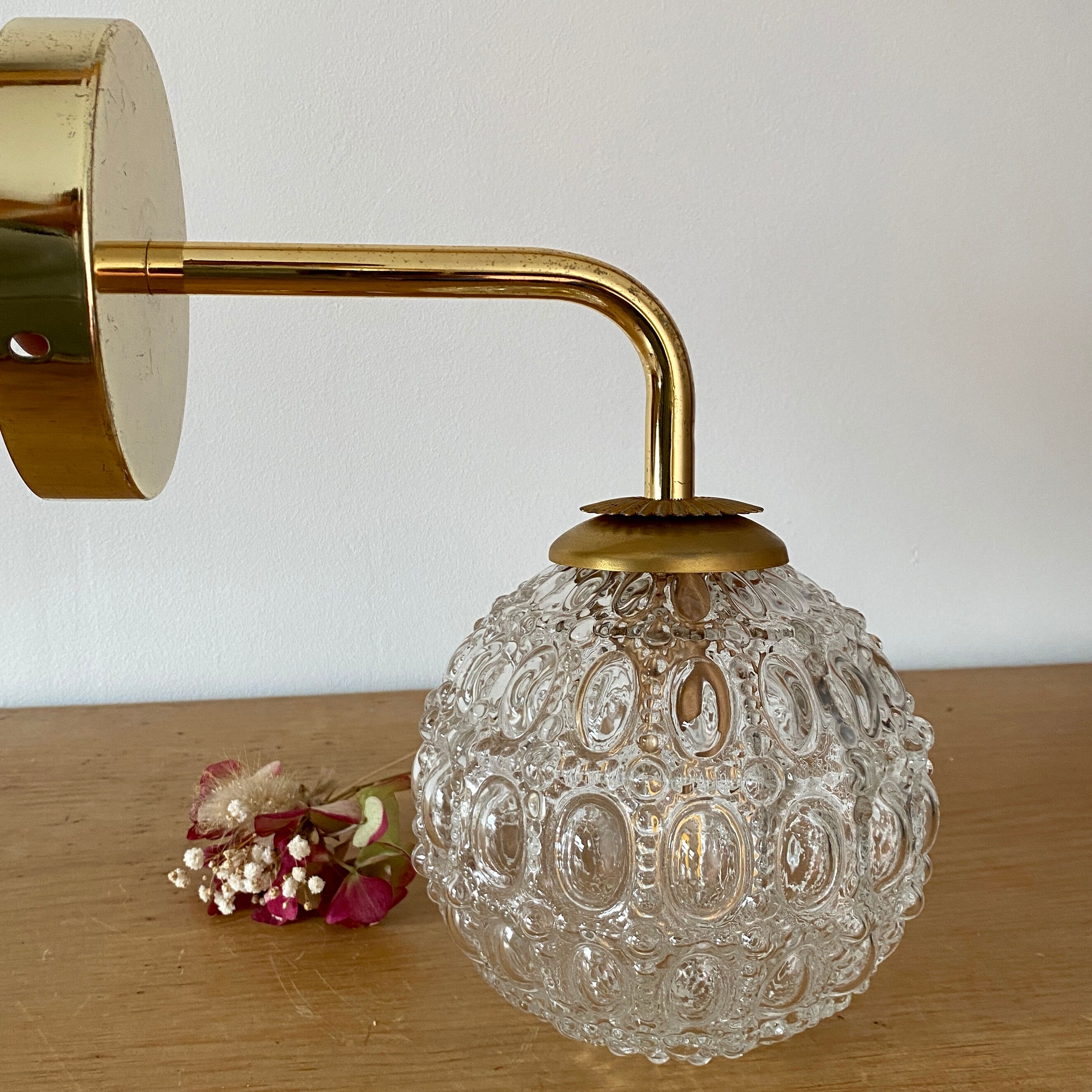 Vintage globe wall lamp in molded glass