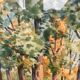 Framed watercolor trees in autumn dated 1943
