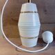 Mid century art deco pendant light fixture, gold striped glass, azure blue