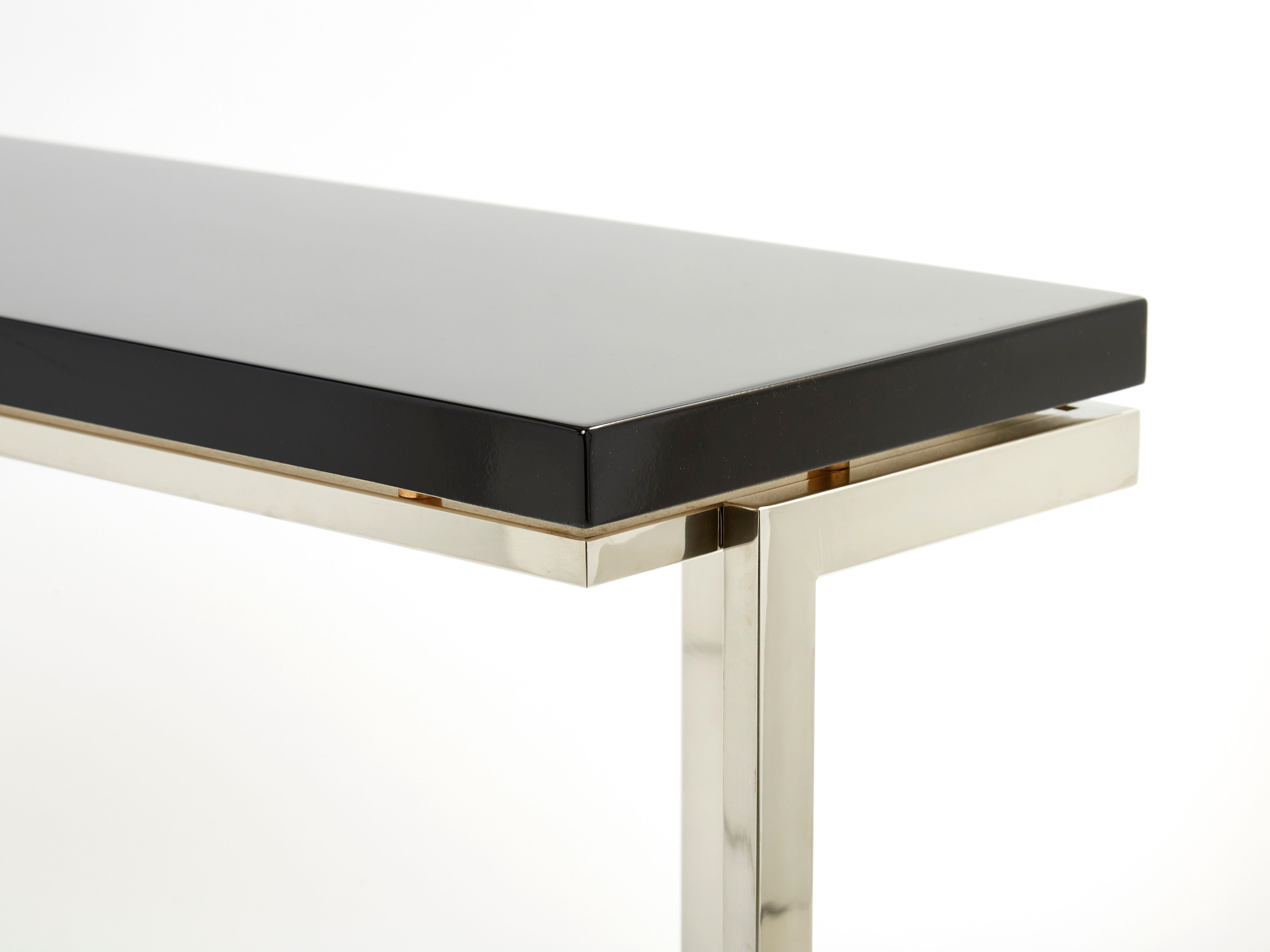 Console laquée noire et chrome Guy Lefevre pour Maison Jansen 1970
