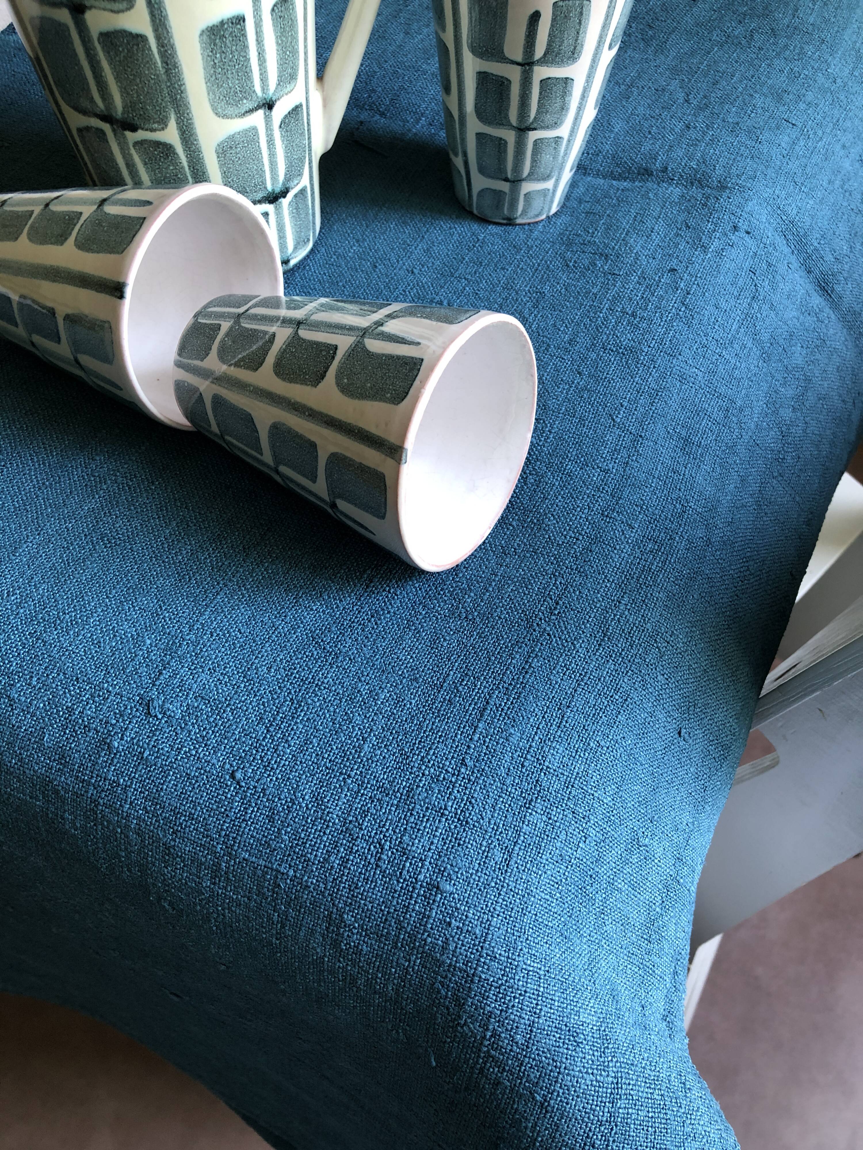 Nappe de vendange en chanvre ancien teint en bleu aquatique