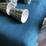 Harvest tablecloth in old hemp dyed in aquatic blue