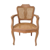 Ancien fauteuil coiffeur bois et cannage