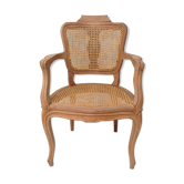 Old armchair hairdresser wood and cannage