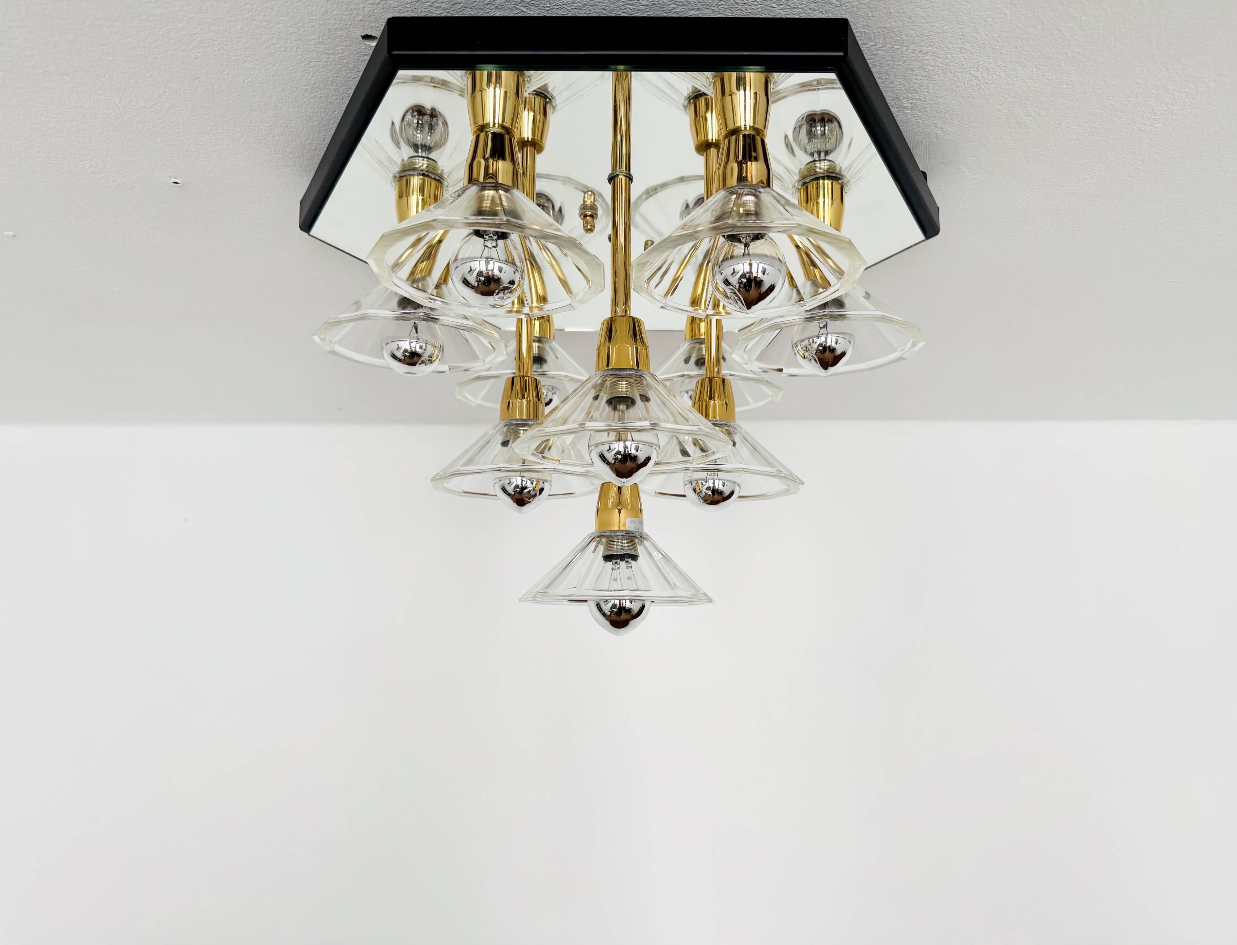 1980s Bicolor Glass Flush Chandelier by F. Fabbian