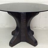 Pencil reed rattan bamboo dining or side table base with smoked glass top, 1970s